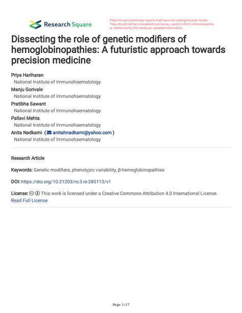 PDF Dissecting The Role Of Genetic Modifiers Of Hemoglobinopathies A