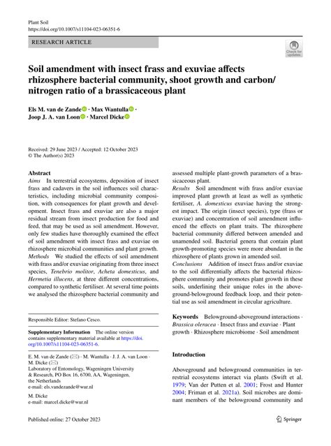 Pdf Soil Amendment With Insect Frass And Exuviae Affects Rhizosphere