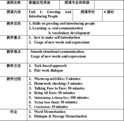 新编实用英语一册1单元教案word文档在线阅读与下载免费文档