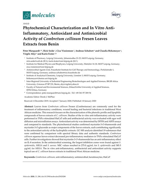 Pdf Phytochemical Characterization And In Vitro Anti Inflammatory