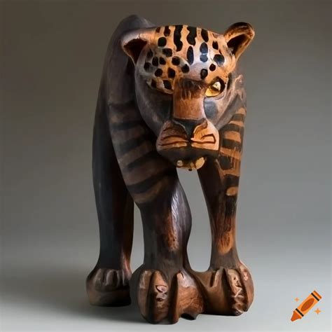 Wooden Panther Jaguar And Tiger In Dark Matte Finish Bali Primitive