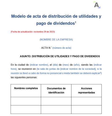 Modelo De Acta De Distribuci N De Utilidades Y Pago De Dividendos