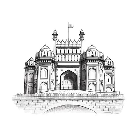 Premium Vector | Red fort Black and white illustration of Red fort