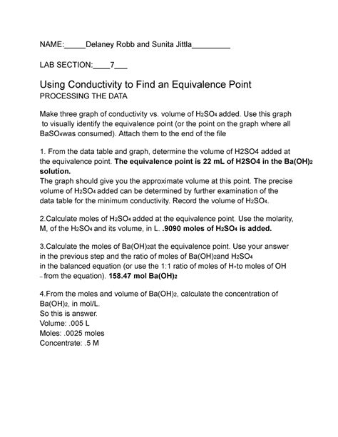 Using Conductivity To Find An Equivalence Point Lab 5 NAME Delaney