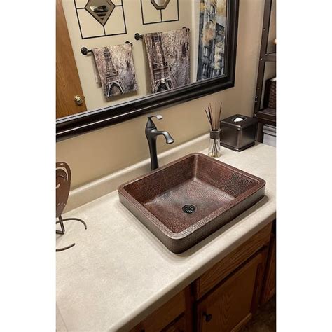 Premier Copper Products Rectangle Skirted Hammered Copper Vessel Sink