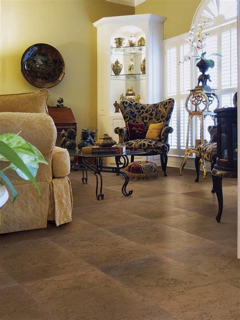 Mocha Colored Cork Floors Lend Elegance In A Formal Living Space The