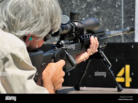 Gunman Test Firing 338 Sniper Rifle At The Fbi Shooting Range In