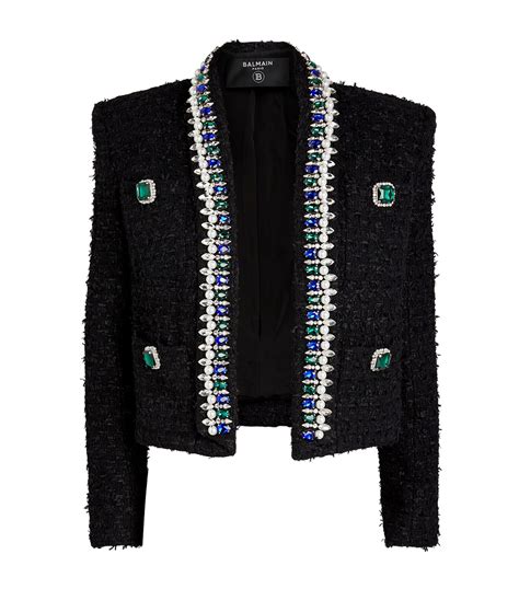 Womens Balmain Black Embellished Spencer Jacket Harrods UK