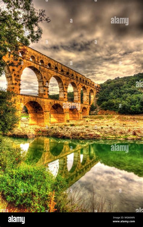 Pont Du Gard Ancient Roman Aqueduct Unesco Site In France Stock Photo