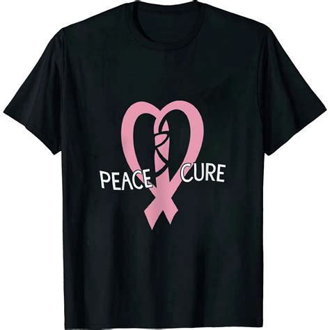 Peace Love Cure Pink Ribbon Heart Breast Cancer Awareness T Shirt