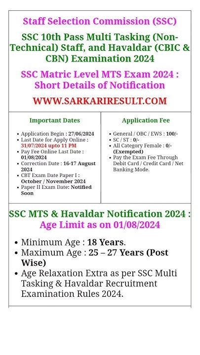 Ssc Multi Tasking Non Technical Staff Mts And Havaldar Apply Online