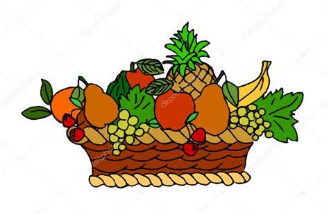 Cesta de mimbre con frutas sobre fondo blanco vector gráfico vectorial