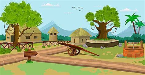 Cartoon Background Village Scene Vector Illustration With Old Houses ...