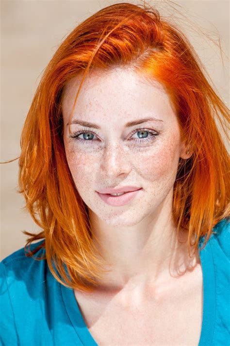 Beautiful Redhead Freckled Blue Eyed Woman Stock Photo Image 67611064