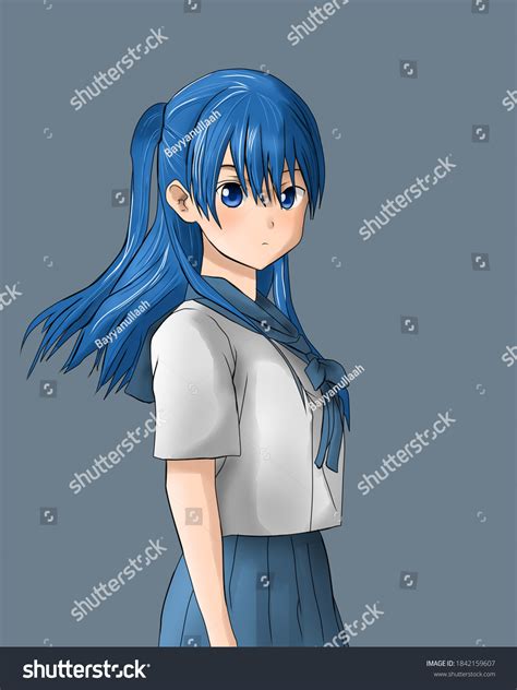 Anime Girl Highschool Wears Blue Uniform Stock Illustration 1842159607 ...