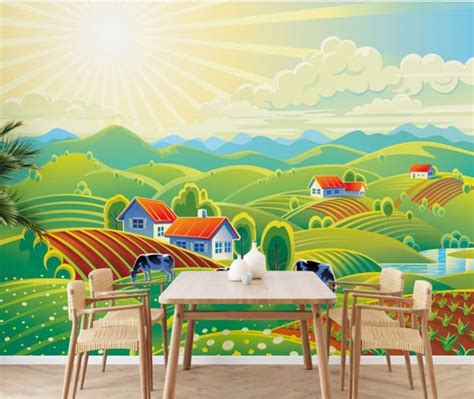 Happy Cow Farm Wallpaper Mural, Premium Peel and Stick Material, Wall ...