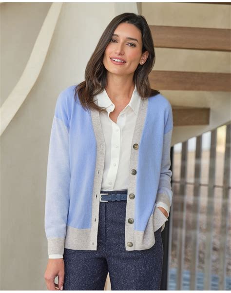 Blue Multi Cashmere Color Block V Neck Cardigan Pure Collection