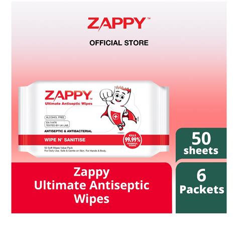 Zappy Ultimate Antiseptic Wipes 50 Sheets X 6 Packets Shopee Singapore