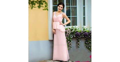 Affordable V Neck Long Pink Beaded Chiffon Prom Evening Formal Dresses