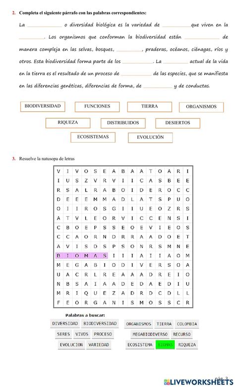 Diversidad De Los Seres Vivos Interactive Worksheet Live Worksheets