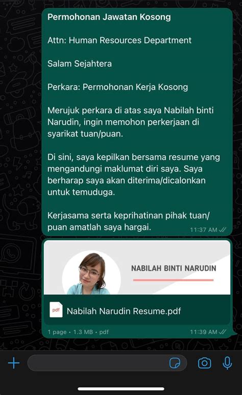 Contoh Ayat Mohon Kerja Hantar Resume Melalui Whatsapp Edubestari