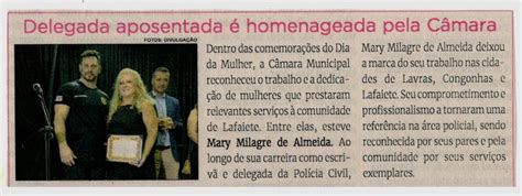 Delegada Aposentada Homenageada Pela C Mara Jornal Correio Da Cidade