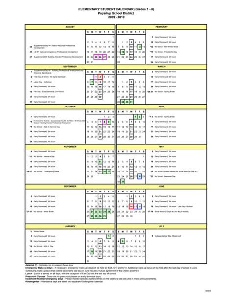 Elementary Calendar 09 10 | PDF