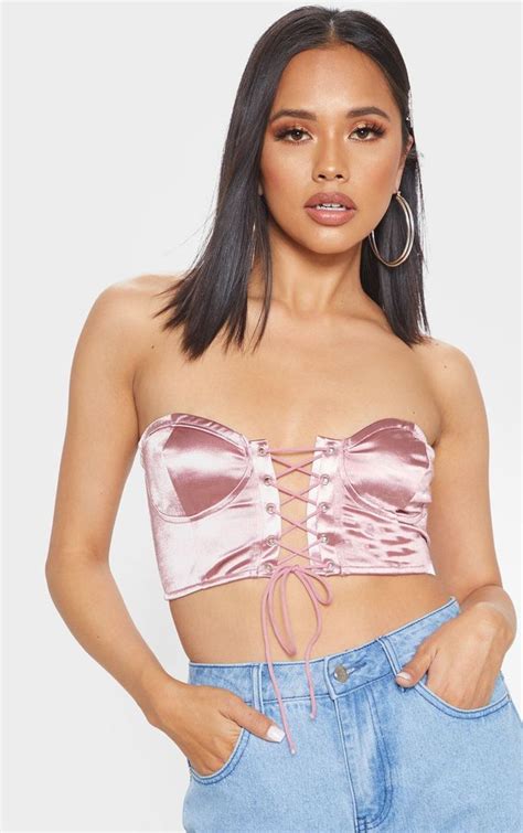 Peplum Sweater Corset Crop Top Evening Tops Satin Material Light Wash Jeans Pink Satin