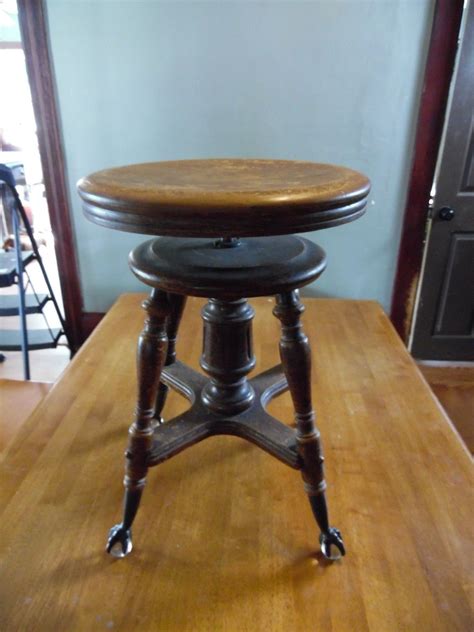 Antique Piano Stool Rotating Adjustable Brass Ball And Claw Foot