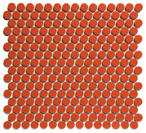 1157x124 Porcelain Mosaic Tile Penny Roundglossy Orange Set Of 50 Contemporary Mosaic