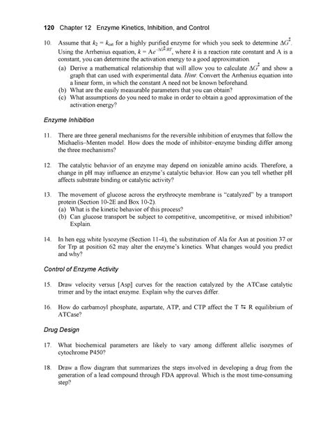 Biochemistry N A Chapter Enzyme Kinetics Inhibition And