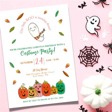 Pink Ghost Costume Party Birthday Invitation Zazzle