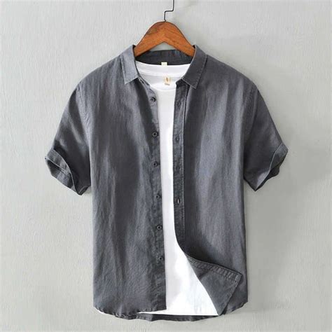 White Shirt Men Summer Short Sleeve Breathable Linen Cotton Tops Solid