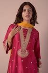 Buy Magenta Kurta And Palazzo Bamberg Silk Embroidery Zari Thread Gota