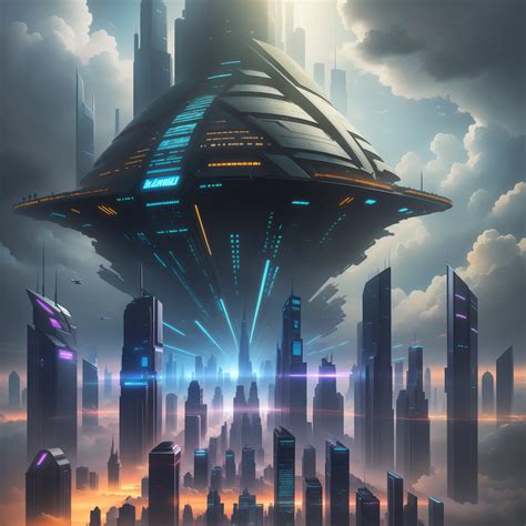 Gratte Ciel Plus Haut Que Les Nuages Cyberpunk Monde Futuriste Science