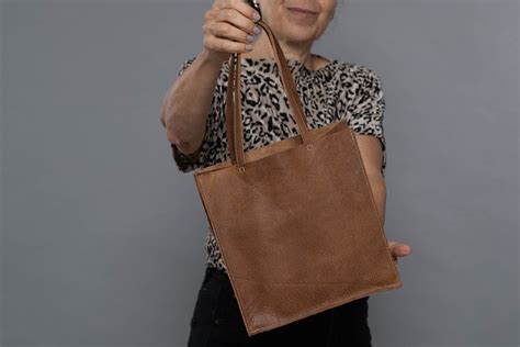 Small Leather Tote Simple Leather Tote Small Brown Handbag Etsy