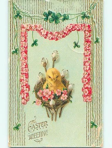 Divided Back Easter CHICK IN NEST WITH FLOWERS Pussy WillowS 60k