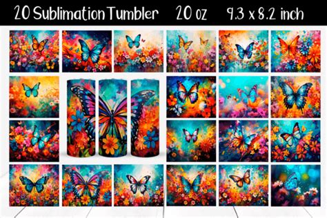 Set Butterflies Sublimation Tumbler Wrap Graphic By Ananastya