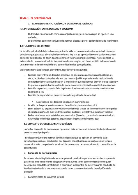 Tema 1 Resumen Tema 1 Derecho Civil Tema 1 El Derecho Civil 1 El