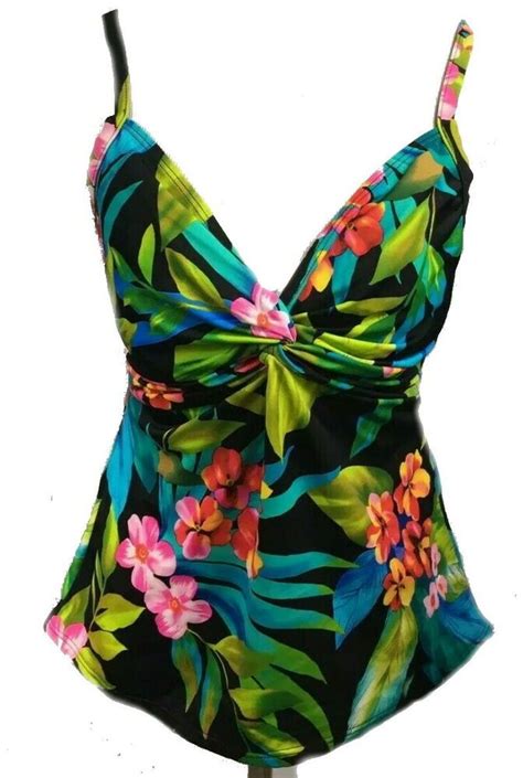 Miraclesuit Tropical Tankini Top 10 Large Floral Underwire Lined Adj