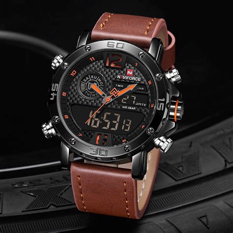 Naviforce Mens Analog Digital Watch Brown Vivid Nuance South