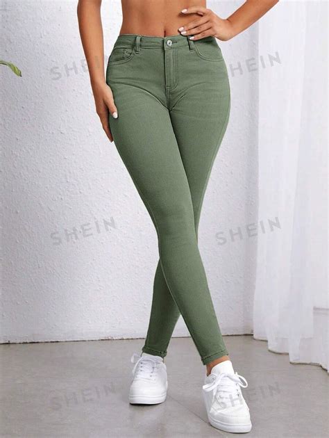 SHEIN Essnce Jeans ajustados unicolor Moda de Mujer SHEIN México