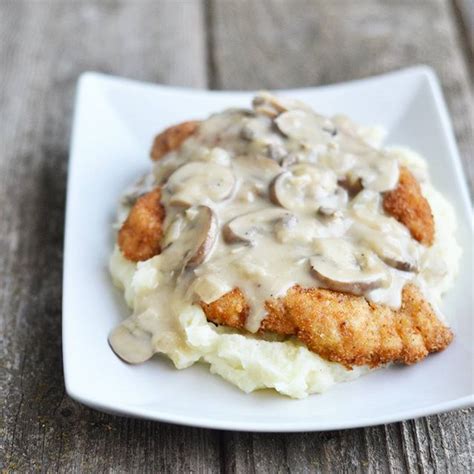 Chicken Schnitzel With Mushroom Cream Sauce Chicken Schnitzel Schnitzel Recipes Easy Gravy