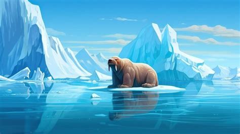 Iceberg De Fondo Con Pingüinos Y Focas Una Encantadora Ilustración Con Un Iceberg Y Una Curiosa