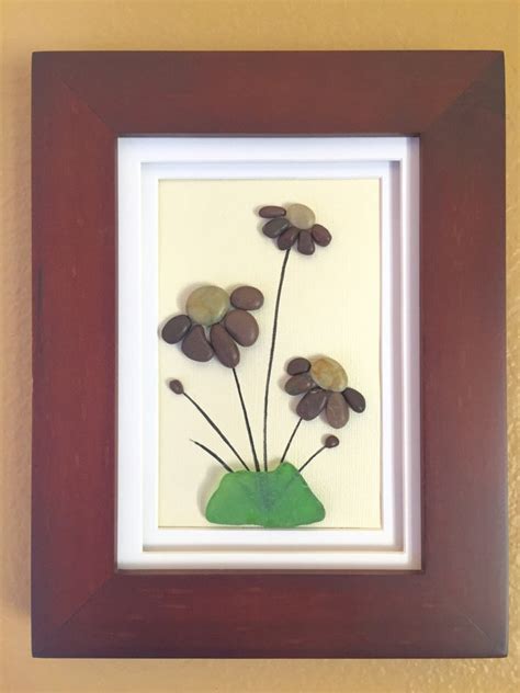 Pebble Art, Sea Glass Art, Beach Home Decor, Wall Art Decor, Flowers ...