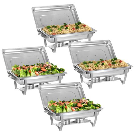 Evgtti 9l Chafing Dish Buffet Set 4 Packs Stainless Steel Foldable