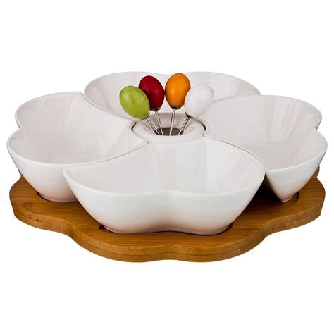 Менажница 4 секции + 4 вилочки для сервировки стола / подачи закусок ...