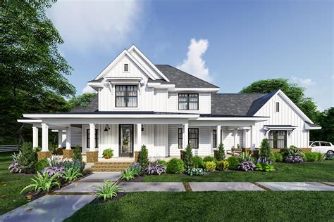 Modern Farmhouse Plan With Private Bonus Room Over Car Garage