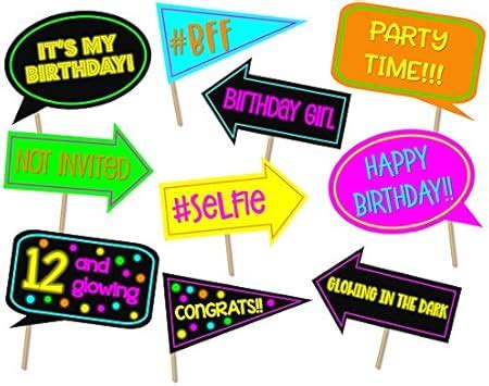 Amazon Birthday Party Photo Booth Props Neon Party Glow In The