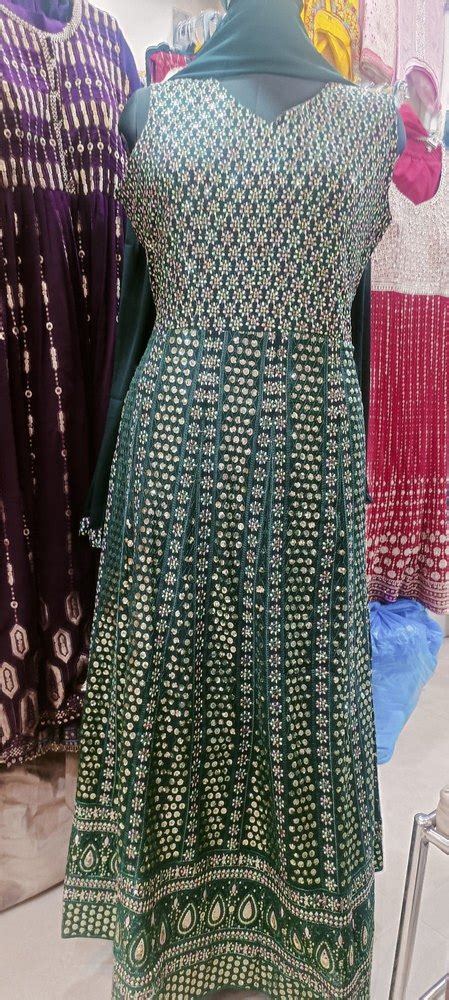 Georgette Embroidered Long Gown Georget Green At Rs In Dhanbad